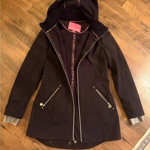 Betsey Johnson Black Utility Jacket with Leopard Accents